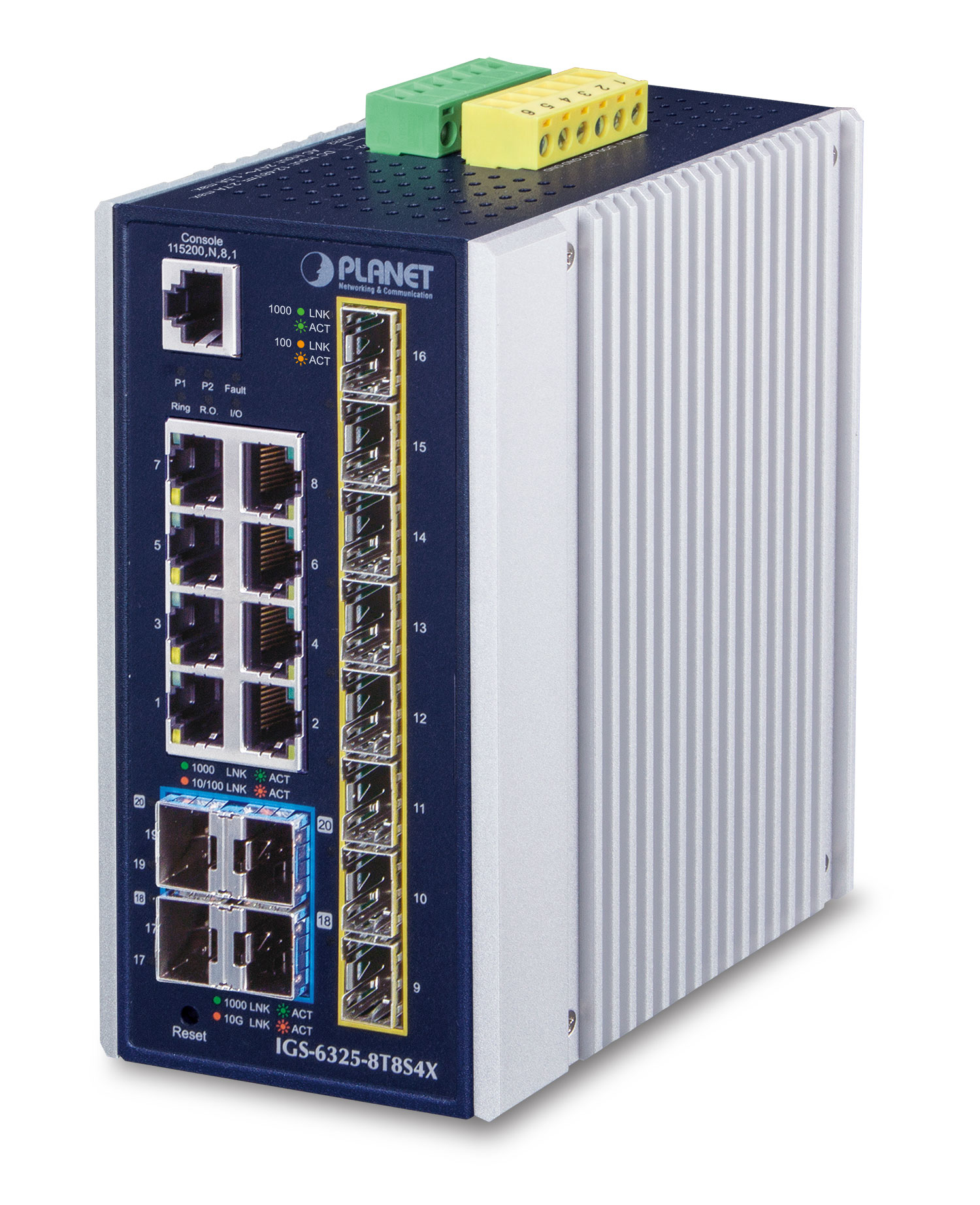PLANET IP30 Industrial L3 8-Port Managed Gigabit Ethernet (10/100/1000) Blue, White